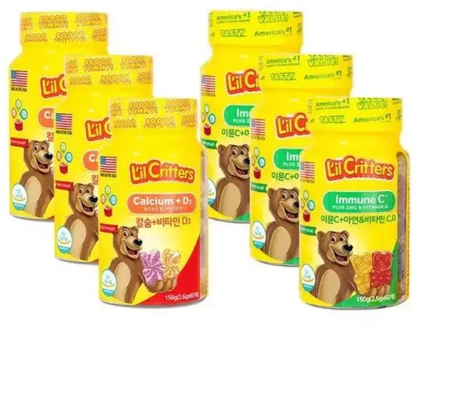 꾸미바이트릴크리터스 꾸미바이트 이뮨 아연+비타민 C D 3병+꾸미베어스 칼슘비타민D 3병, 1개, 상세 설명 참조, 상세 설명 참조