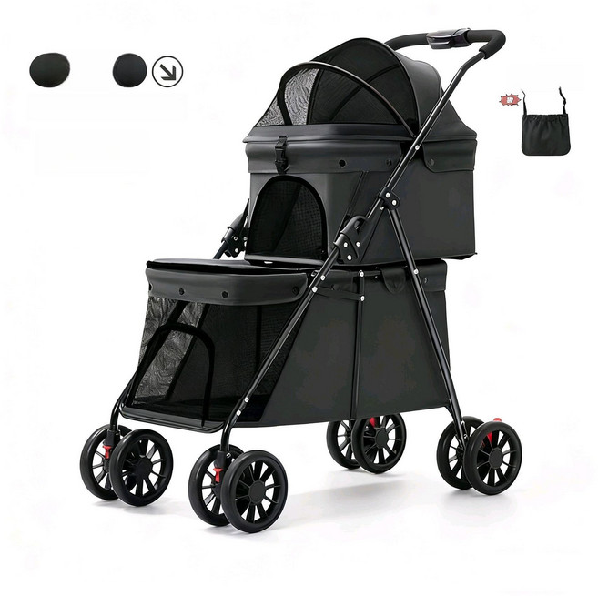 채움픽(채움마켓) 반려동물웨건 강아지유모차 고양이유모차 다견 분리형 양면개방, 1개, 블랙 20kg 14kg 올인원 원터치