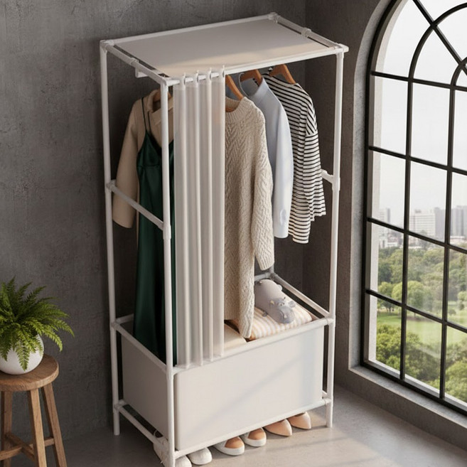무볼트 원룸 드레스룸 스탠드 행거, 화이트
