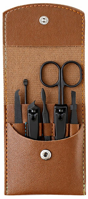 파우치형 블랙 손톱깍이 7종 세트, 1세트, 브라운