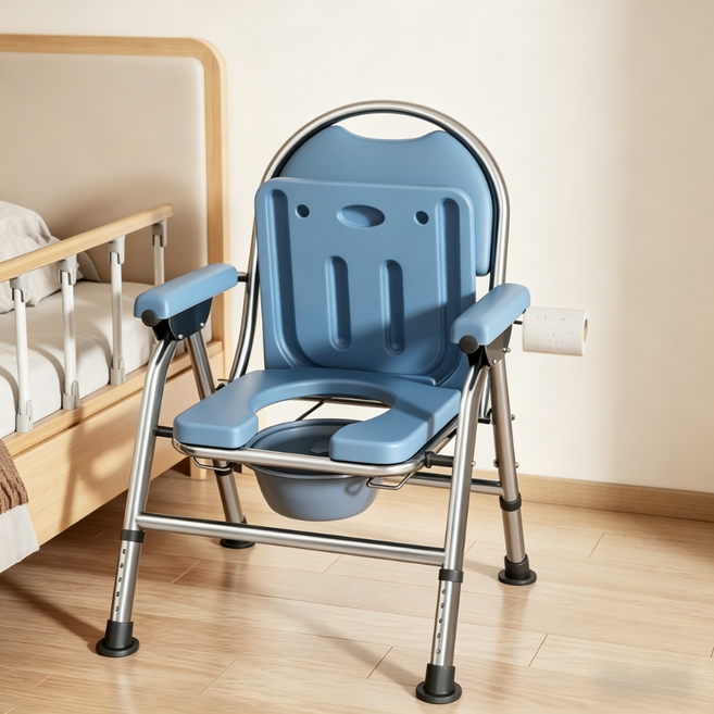 3in1 다기능 접이식 높이조절 이동식 변기의자 샤워의자 변기받침대 노인 임산부 간병 안전 용품, 1개, 파란색