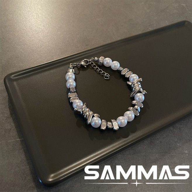SAMMAS 情侶手錬 黑曜石手錬 貓眼石荊棘手錬 男生手錬 女生手鏈 情侶手鏈 小眾設計 高級感 鈦鋼手錬