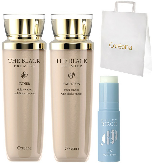 [UV멀티밤증정]코리아나 더블랙 프리미어 토너 140ml+에멀션 140ml+쇼핑백, 1세트