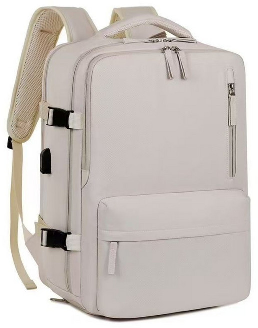 多夾層旅行後背包 韓國設計 減壓設計 防水耐用 [大容量多功能旅行揹包] 米白色乾溼分離