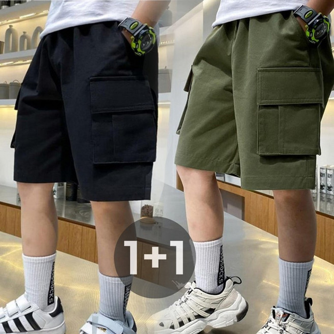 남아 허리밴딩 카고 5부 반바지 2종세트