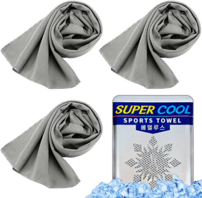 베델루스 아이스 쿨타올 쿨링 스포츠타올, 3개, 연그레이