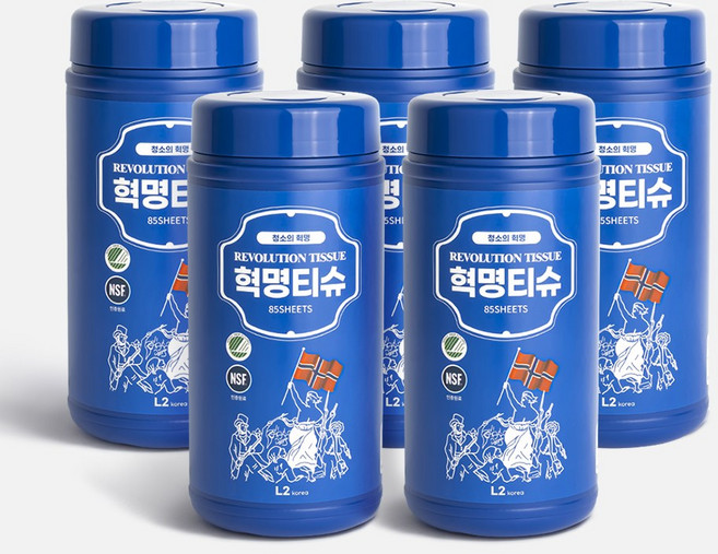 [홈쇼핑 정품] L2 혁명티슈 85매 x 5통 멀티클리너 세정티슈 1종세제 안심성분, 5개