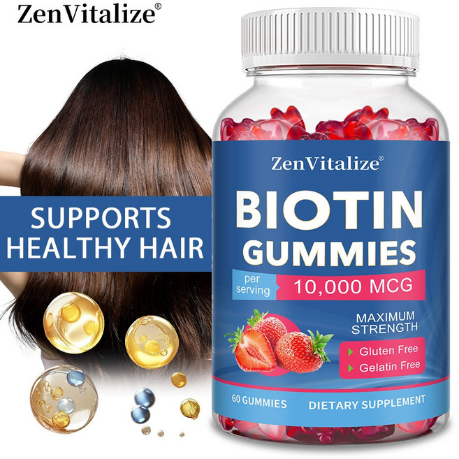 비오틴 10 000 mcg 젤리 남녀용 - 강력한 비오틴 모발 피부 손톱용 - 글루텐 프리 젤라틴 프리, 2개, 60회분