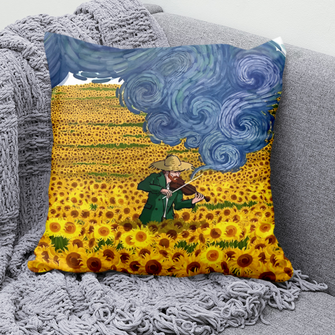 빈센트 반 고흐 별밤 일러스트 사각쿠션 양면소파쿠션 솜포함 영감 감성 예술 힐링 거실 사무실 침실 장식 세탁편리 방꾸미기 선물용 포근함 인테리어, 고흐풍의 명화-25, 40 x 40CM 솜포함 양면쿠션