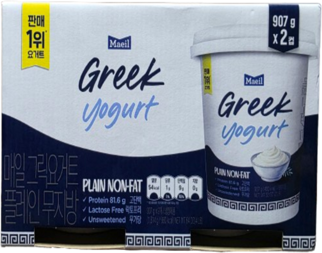 매일 무지방 그릭 요거트 907gx2 플레인, 907g