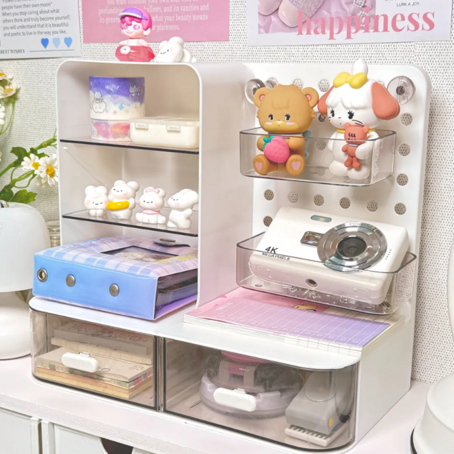 하루포유 타공판 책상 다용도 수납함 서랍, 플랫형 (평평선반), 화이트