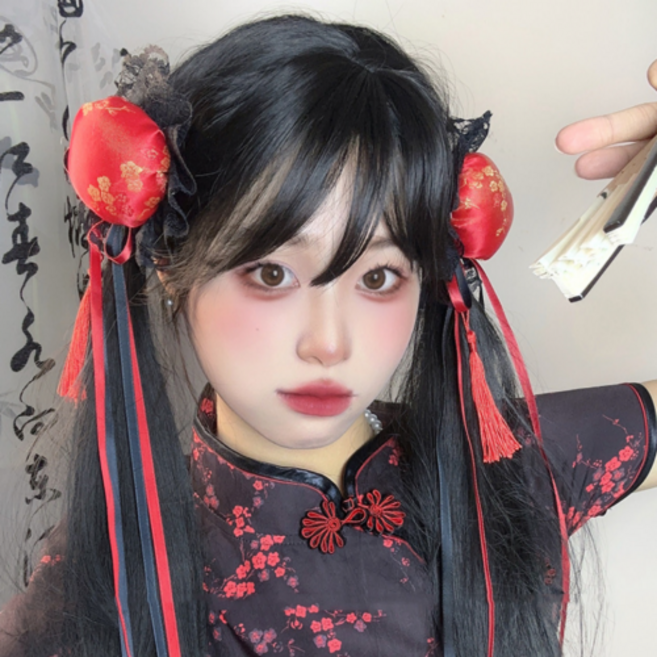 뿌까머리 춘리 코스프레 로우번 양갈래 만두머리 가시번 가발 머리핀
