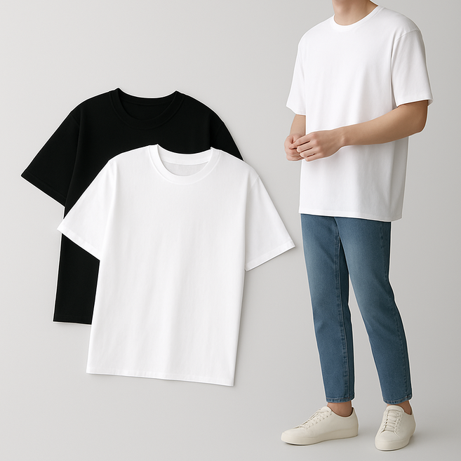 남녀공용 소프트 레이어드 반팔 티셔츠 2P(2매입)