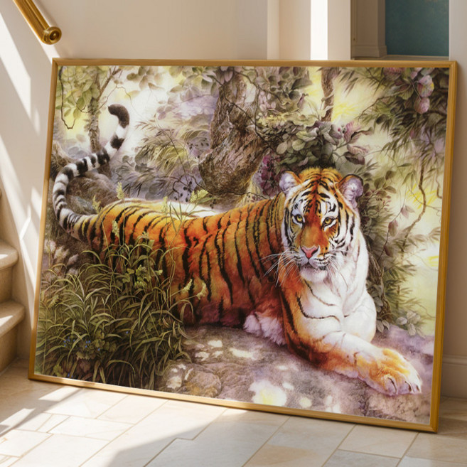 성공을 부르는 호랑이 액자 액운막이 캔버스 액자 거실 인테리어 집들이 개업 선물, 위엄의 호랑이 가로형, 무광골드