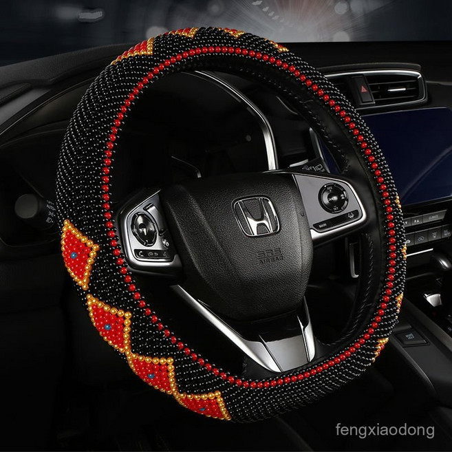 D타입 순수 핸드메이드 사계절 공용형 미끄럼 방지 땀흡수 자동차 여름구슬 핸들커버, D진주-유금홍