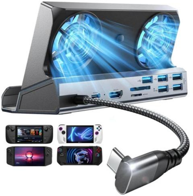 스팀 데크용 도킹 스테이션 ROG Ally Legion Go 듀얼 냉각 선풍기 5 USB 포트 ROG Ally용 100W 충전 포트 13 in 1, 1개, 1) 그레이