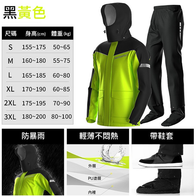 摩多狼 升級款隱藏鞋套兩件式雨衣 加強防水靜水壓15000 可拆卸帽 夜間反光 附收納袋