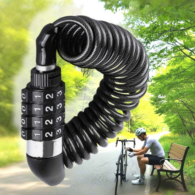 리앤느 휴대용 와이어 자전거 번호키 자물쇠 강철 스프링, 1개, 블랙