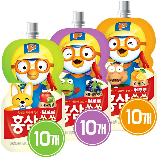 홍삼쏙쏙3종세트(사과매실100ml*10개+포도블루베리100ml*10개+오렌지100ml*10개), 100ml, 1세트, 포도블루베리+사과매실+오렌지 - 쿠팡