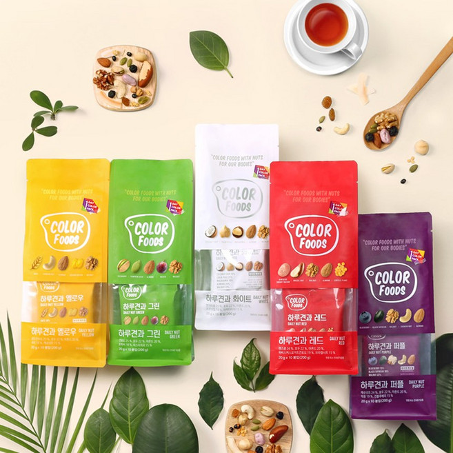 하루 한줌 컬러견과 각10번들 5종 총50봉 세트 믹스넛 감사 견과류 답례품 부모님선물, 1세트