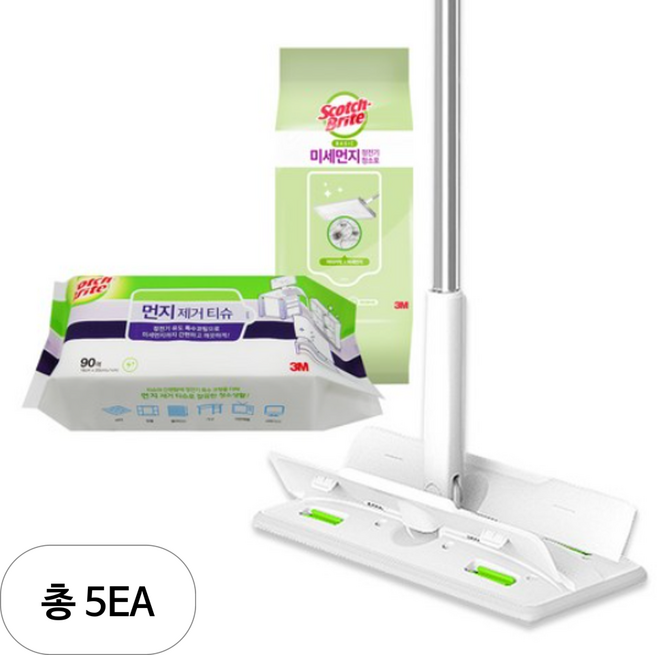쓰리엠 표준형 올터치 더블액션 막대걸레 + 쓰리엠 먼지 정전기 청소포 60매 + 먼지 제거 티슈 90매, 5세트