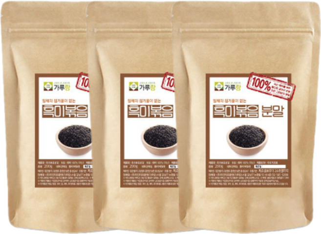 가루랑v 100% 국산 흑미볶음분말 선식 200g 3개 묶음