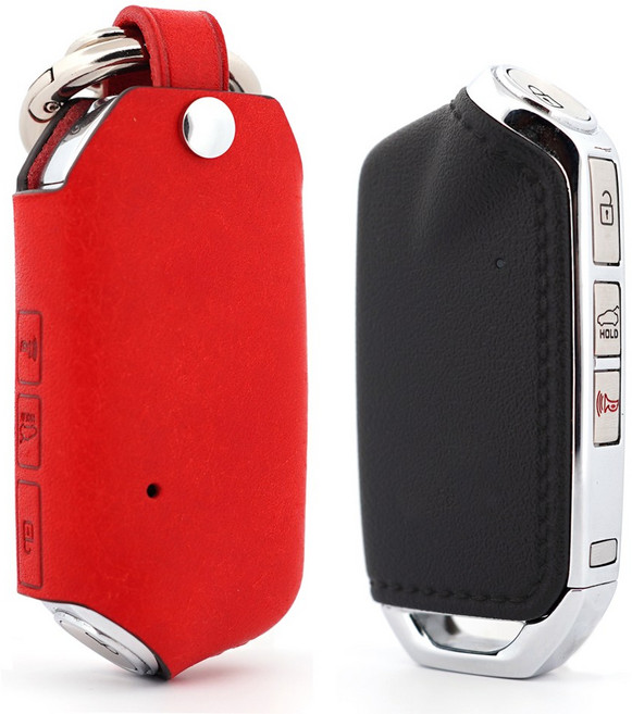 페레노 기아 k9 모하비 더마스터 스팅어 호환 스마트키 가죽케이스 PK11, 푸에블로 레드