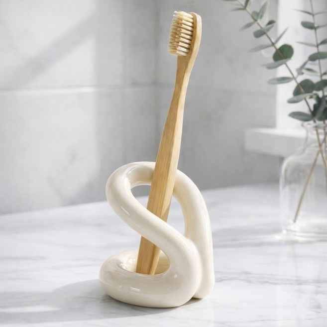 퓨어센스 세라믹 칫솔꽂이 고급 감성 디자인 욕실 오브제, 아이보리, 1개