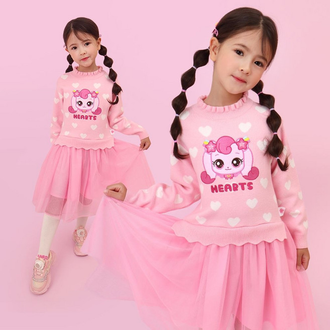 백화점 출고 [캐치티니핑] 캐치 티니핑 여아용 하츄핑 하트 니트 샤 원피스 PK_0F36W47872