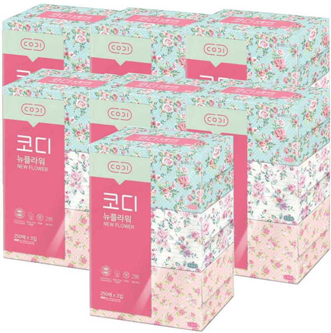 코디 뉴플라워 천연펄프 미용티슈 250매, 21개
