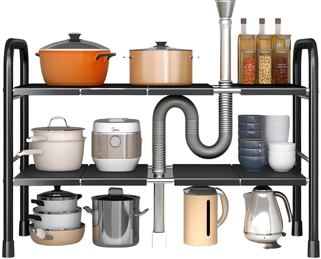 AREUM 강화철제 싱크대정리선반 씽크대하부정리대 씽크대정리선반 후라이팬정리대