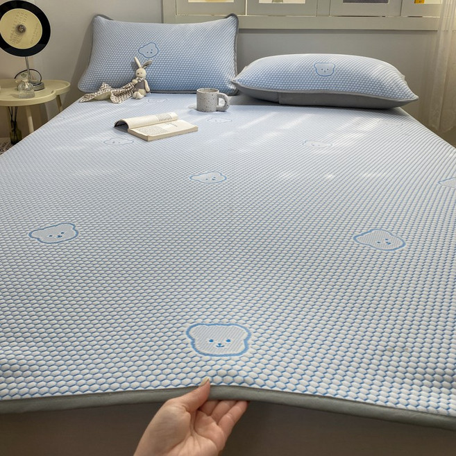 로젤라 여름 냉감패드 고정밴드 슈퍼싱글 매트리스 베개커버 세트 시원한 숙면, 푸른 색