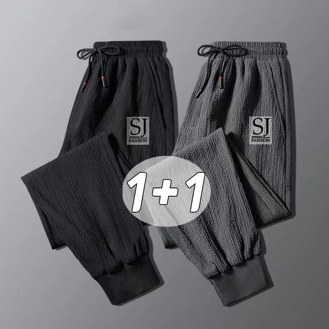 1+1 남성용 쿨링 9부 와이드 밴딩 조거팬츠 여름 작업바지 편안한 카고바지
