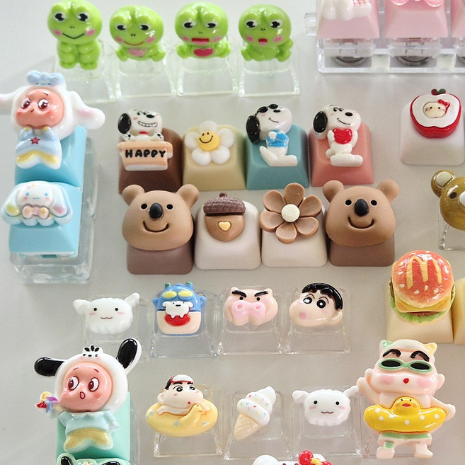 귀여운 캐릭터 키캡 LED클릭커 키링 키보드 키캡 호환용, set 02