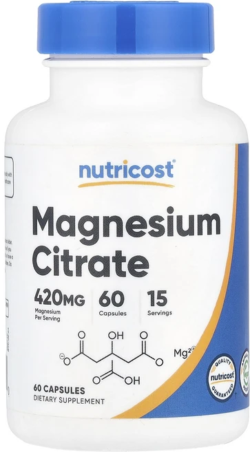 Nutricost 마그네슘시트레이트 420mg 캡슐 60정(캡슐당 105mg), Nutricost마그네슘시트레이트420mg캡슐60정캡슐, 1개, 60정 - 쿠팡