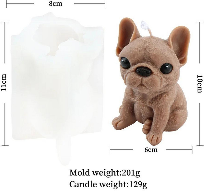 프렌치 불독 강아지 실리콘 양초 금형 귀여운 동물 수지 불 애완 향 콩 집 장식 연인 선물, 색상: 1. Dog Mold 2, 1개