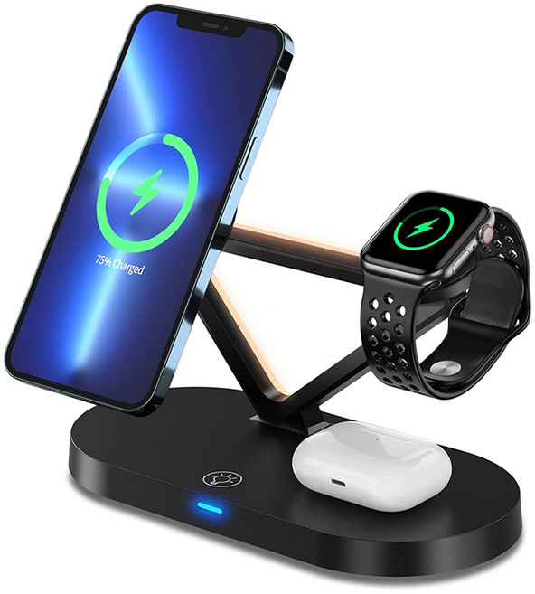 아이폰 17 16 15 14 13 12 프로 에어팟 워치 맥세이프 호환 고속 무선충전기, 블랙, 1개