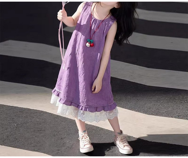 Toruva아동 보라색 민소매 원피스 귀여운 레이스 장식14세 이상
