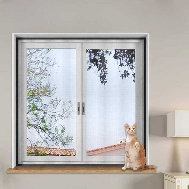 고양이 방충망 탈출방지 안전망 방묘창 창문 부착형, 1개, 일반 회색망 검은색테이프 55x110cm