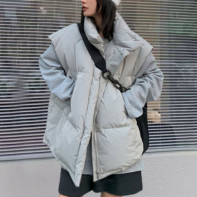 [55~99] 빅사이즈 패딩 반팔 조끼패딩 퀼팅 누빔조끼 가오리 오버핏 루즈핏 가을 겨울 캠핑룩 비보뉴