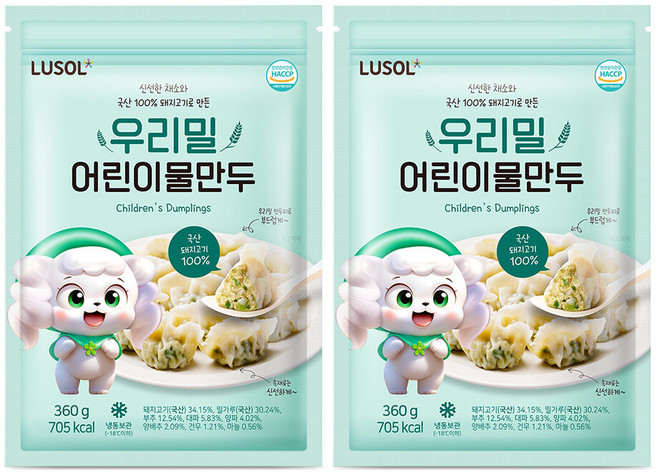 [G][루솔] 우리밀 어린이 물만두 2봉 (1봉 360g), 360g, 2개