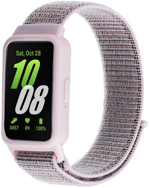 xDfind 삼성 갤럭시 핏 3 시계 프레임 통합 나일론 후크 앤 루프 패스너 시계 밴드, 1개, 핑크 모래