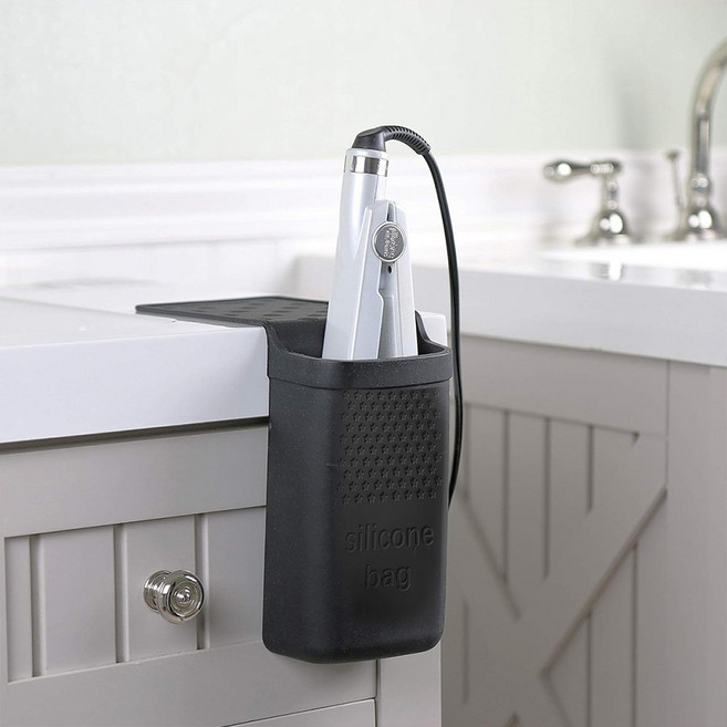 난네난네 벽걸이 겸용 실리콘 고데기 보관대, 1개, 블랙
