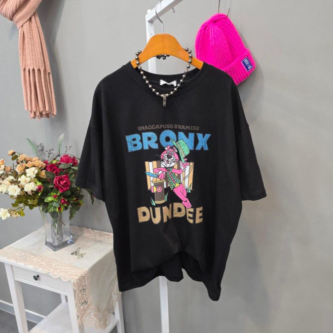 브록스 핑크캐릭터 오버핏 박시 반팔티