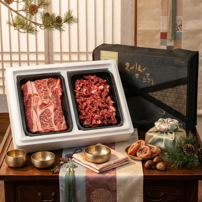 고기생각 투뿔 한우선물세트 구이용 꽃등심 국거리 0.6kg 투플 투쁠 소고기세트, 1개