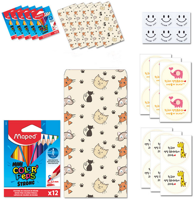 어린이집 생일선물 답례품 마패드 미니색연필 12색 6P