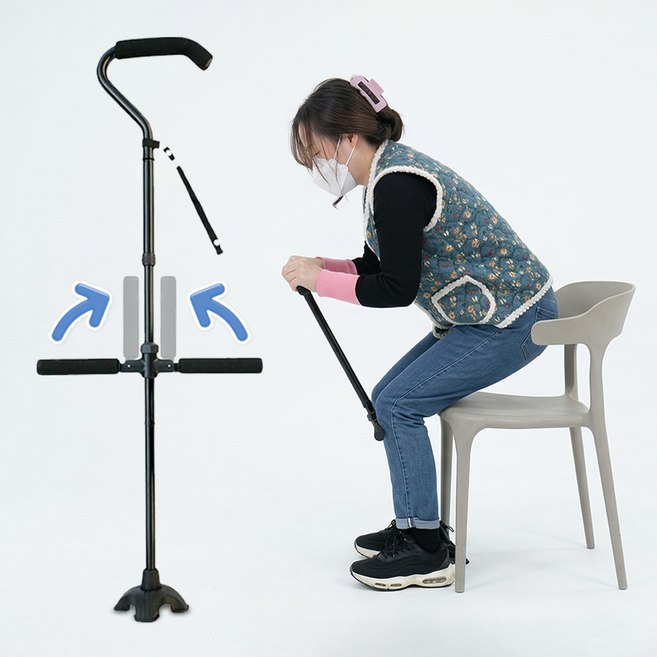 콤슨 복지용구 무릎펴지팡이 보행보조 어르신 선물 효도 카루소 노인지팡이 할머니선물 할아버지선물 어르신지팡이 네발지팡이, 1개