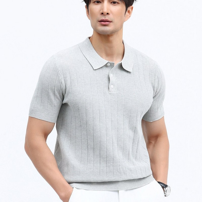 글리멜로 남자 여름 쿨링 비스코스 골지 니트 카라 반팔 티셔츠