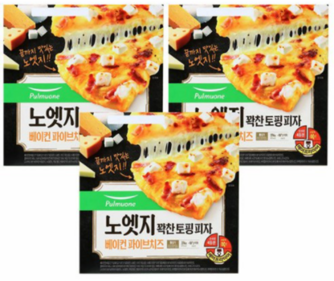 [풀무원]노엣지 꽉찬토핑 피자 파이브치즈x3판세트, 376g, 3개