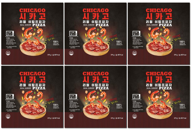 리얼 시카고피자 쉬림프 6판 세트, 6개, 375g